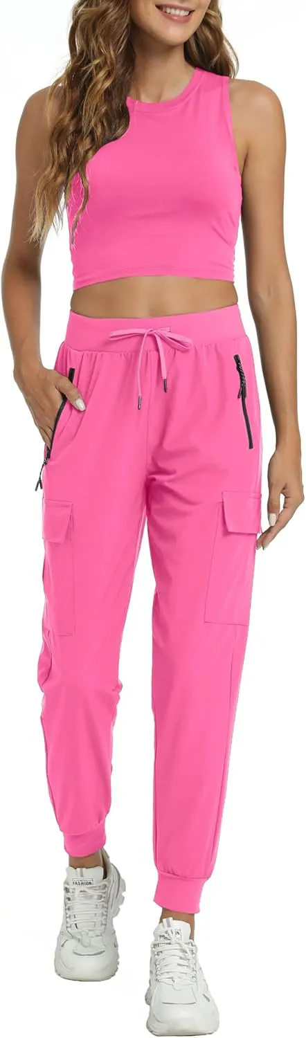 Womens Cargo Pants with Pockets-Lightweight Quick Dry Water Resistant Hiking Pants for Travel Casual Athletic and Outdoor