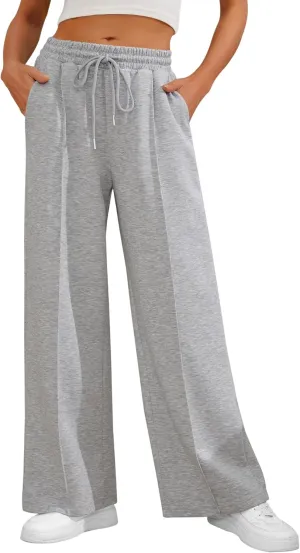 Women's Casual Loose Drawstring Elastic Waist Wide Leg Lounge Pants Lightweight Baggy Sweatpants Joggers with Pockets
