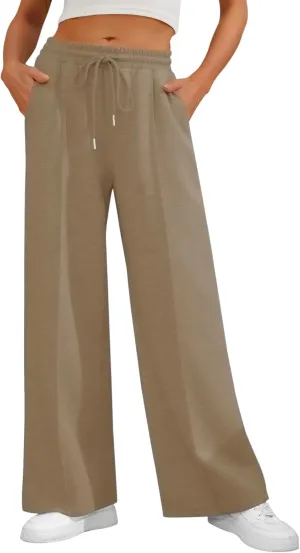 Women's Casual Loose Drawstring Elastic Waist Wide Leg Lounge Pants Lightweight Baggy Sweatpants Joggers with Pockets