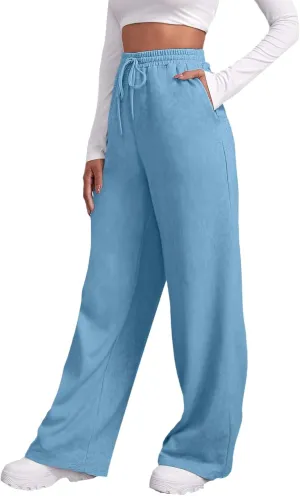 Women's Casual Loose Drawstring Wide Leg Elastic Waist Pants Ladies Lightweight Baggy Joggers Sweatpants with Pockets