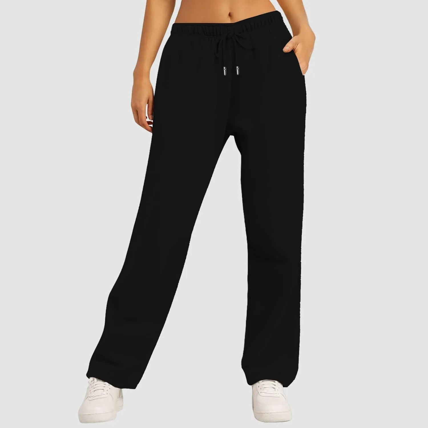 Women's Casual Loose Drawstring Wide Leg Elastic Waist Pants Ladies Lightweight Baggy Joggers Sweatpants with Pockets