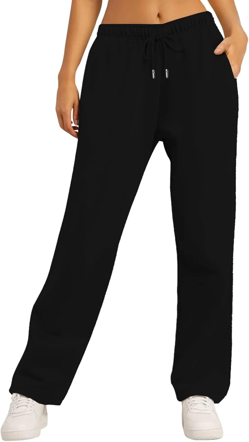 Women's Casual Loose Drawstring Wide Leg Elastic Waist Pants Ladies Lightweight Baggy Joggers Sweatpants with Pockets