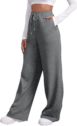 Women's Casual Loose Drawstring Wide Leg Elastic Waist Pants Ladies Lightweight Baggy Joggers Sweatpants with Pockets