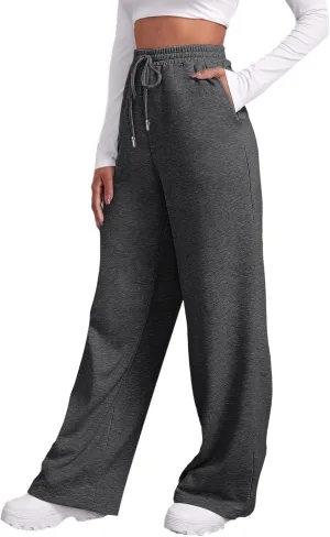 Women's Casual Loose Drawstring Wide Leg Elastic Waist Pants Ladies Lightweight Baggy Joggers Sweatpants with Pockets