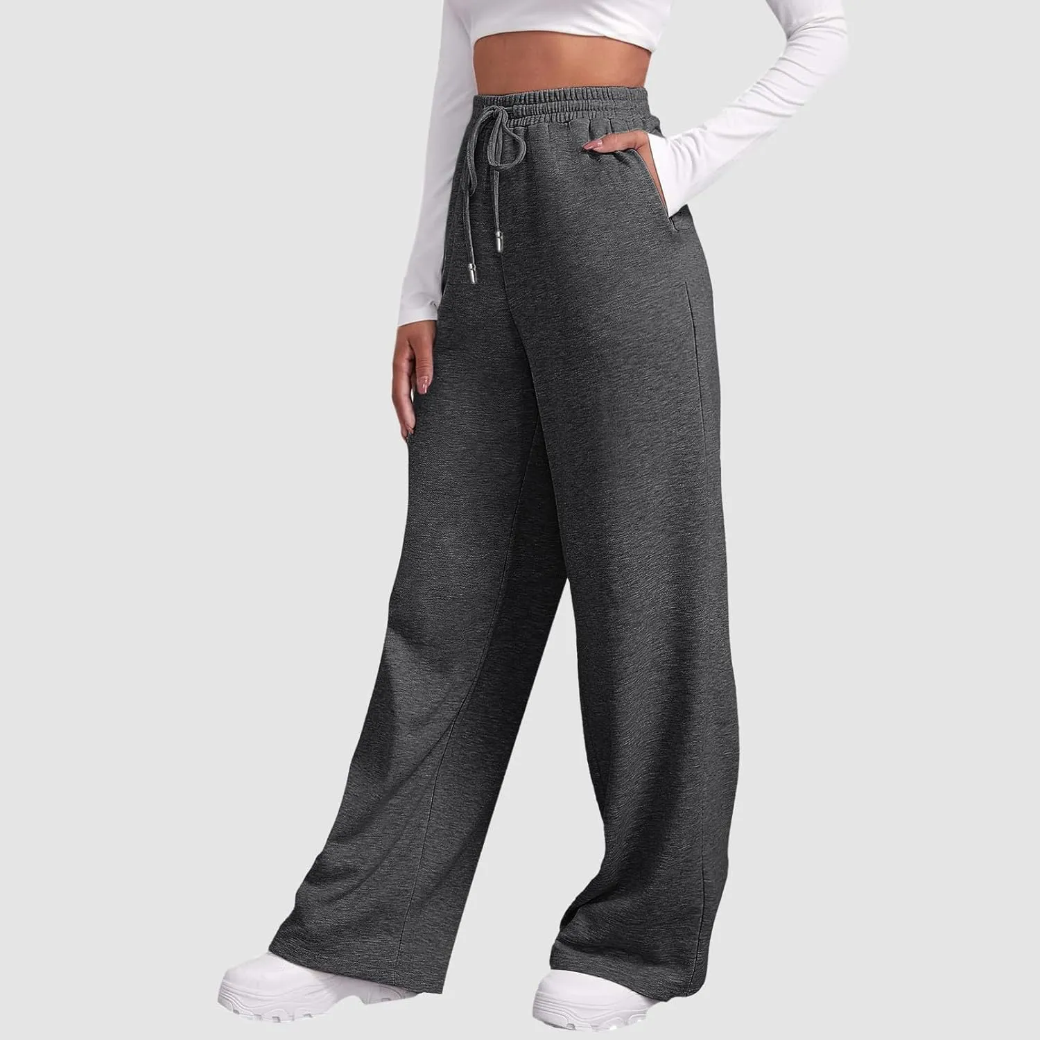 Women's Casual Loose Drawstring Wide Leg Elastic Waist Pants Ladies Lightweight Baggy Joggers Sweatpants with Pockets