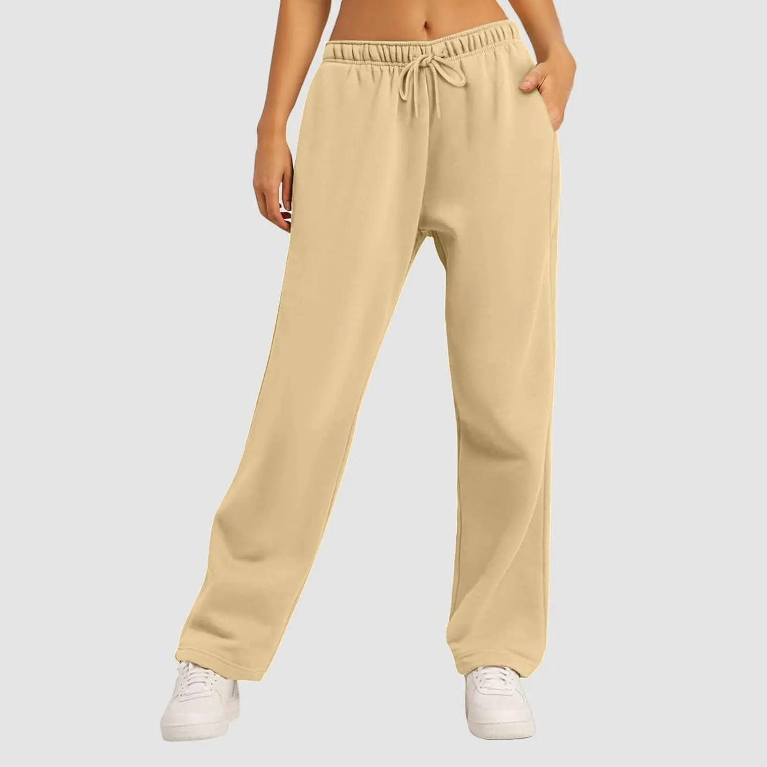 Women's Casual Loose Drawstring Wide Leg Elastic Waist Pants Ladies Lightweight Baggy Joggers Sweatpants with Pockets