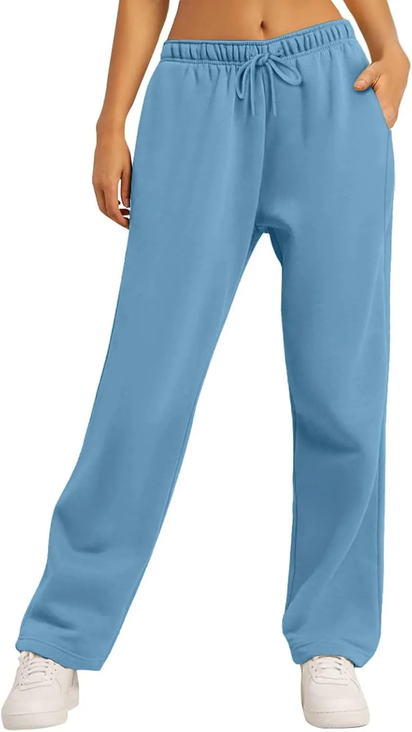 Women's Casual Loose Drawstring Wide Leg Elastic Waist Pants Ladies Lightweight Baggy Joggers Sweatpants with Pockets