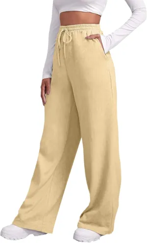 Women's Casual Loose Drawstring Wide Leg Elastic Waist Pants Ladies Lightweight Baggy Joggers Sweatpants with Pockets