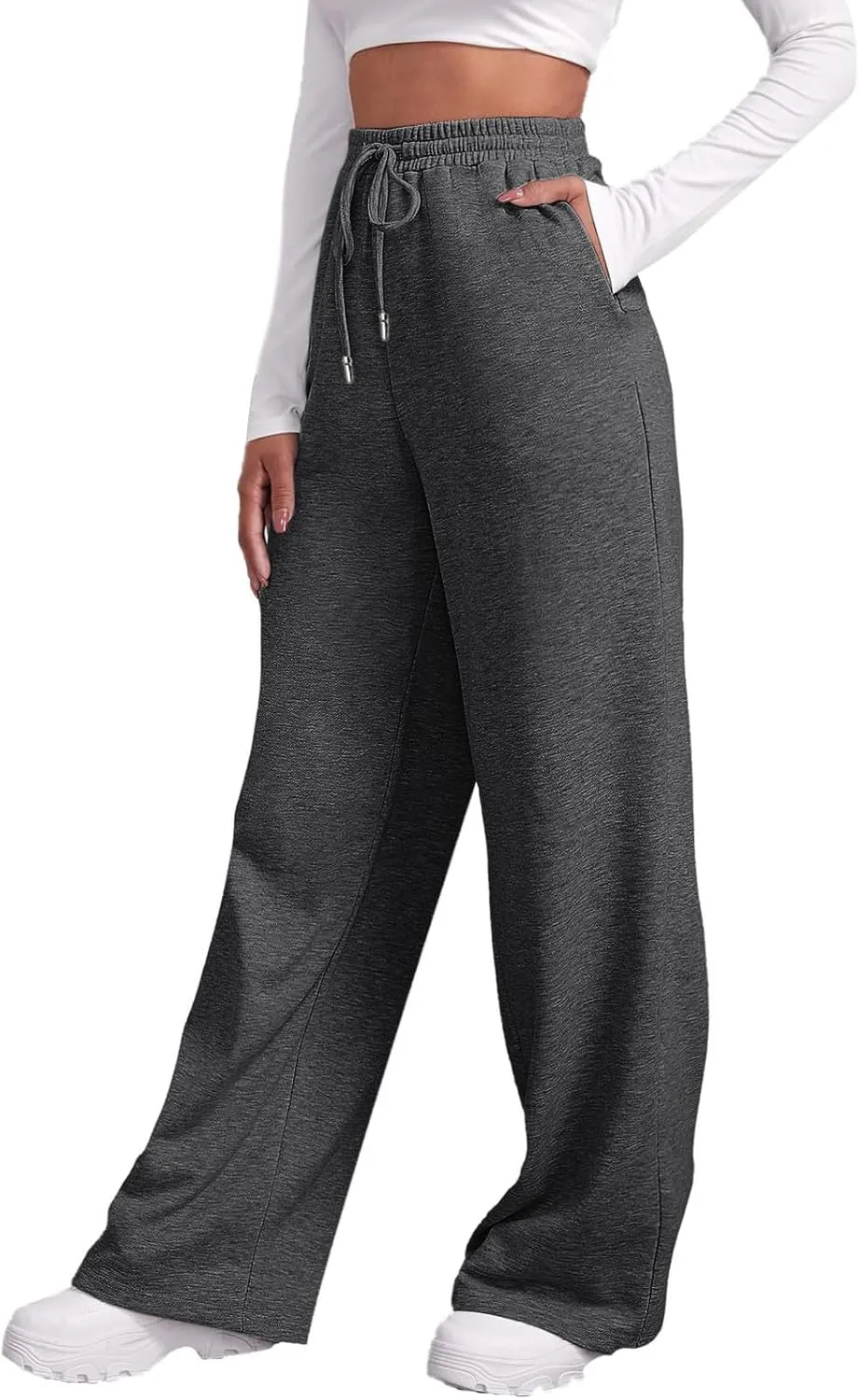 Women's Casual Loose Drawstring Wide Leg Elastic Waist Pants Ladies Lightweight Baggy Joggers Sweatpants with Pockets