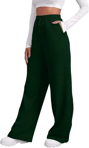 Women's Casual Loose Drawstring Wide Leg Elastic Waist Pants Ladies Lightweight Baggy Joggers Sweatpants with Pockets