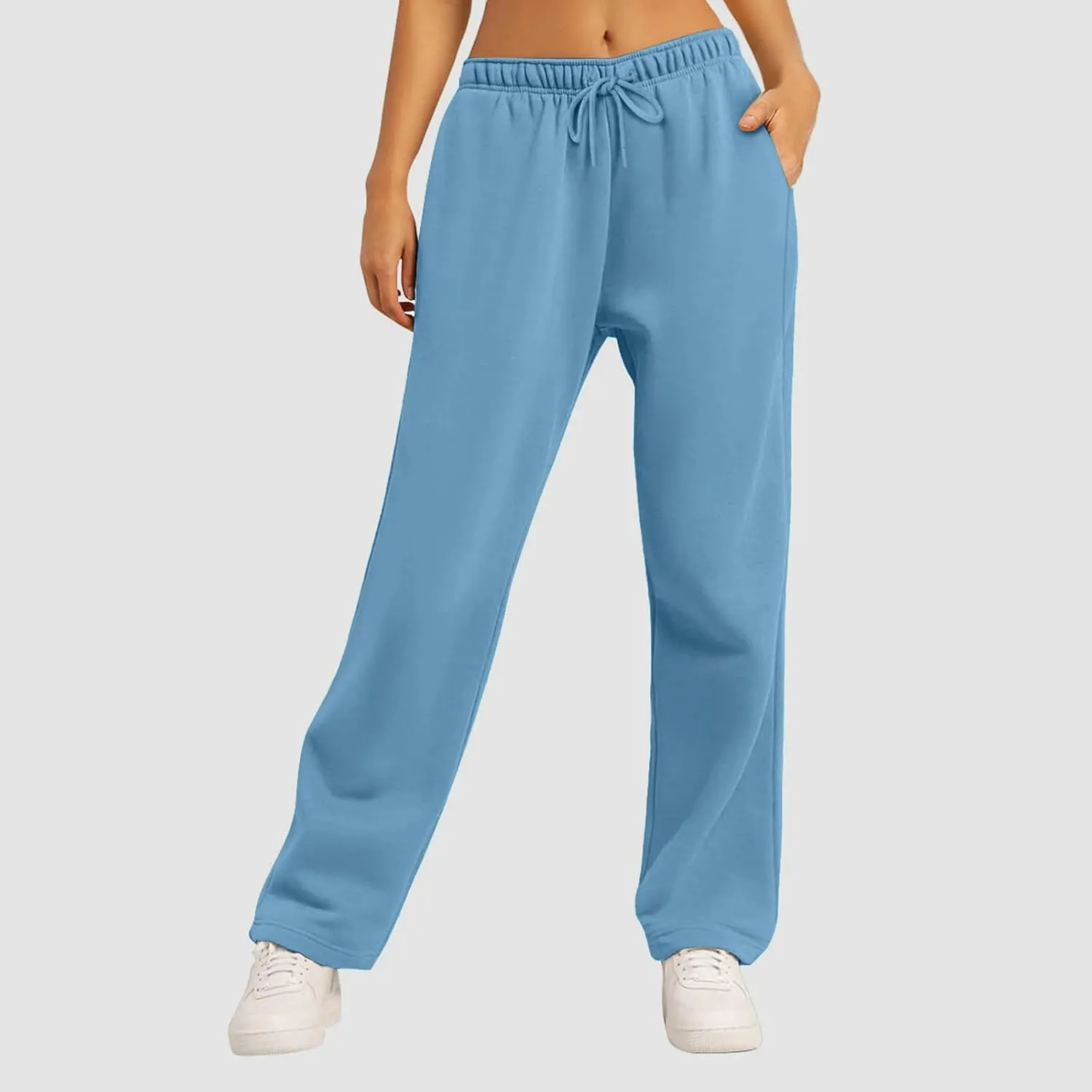 Women's Casual Loose Drawstring Wide Leg Elastic Waist Pants Ladies Lightweight Baggy Joggers Sweatpants with Pockets