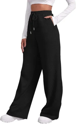 Women's Casual Loose Drawstring Wide Leg Elastic Waist Pants Ladies Lightweight Baggy Joggers Sweatpants with Pockets