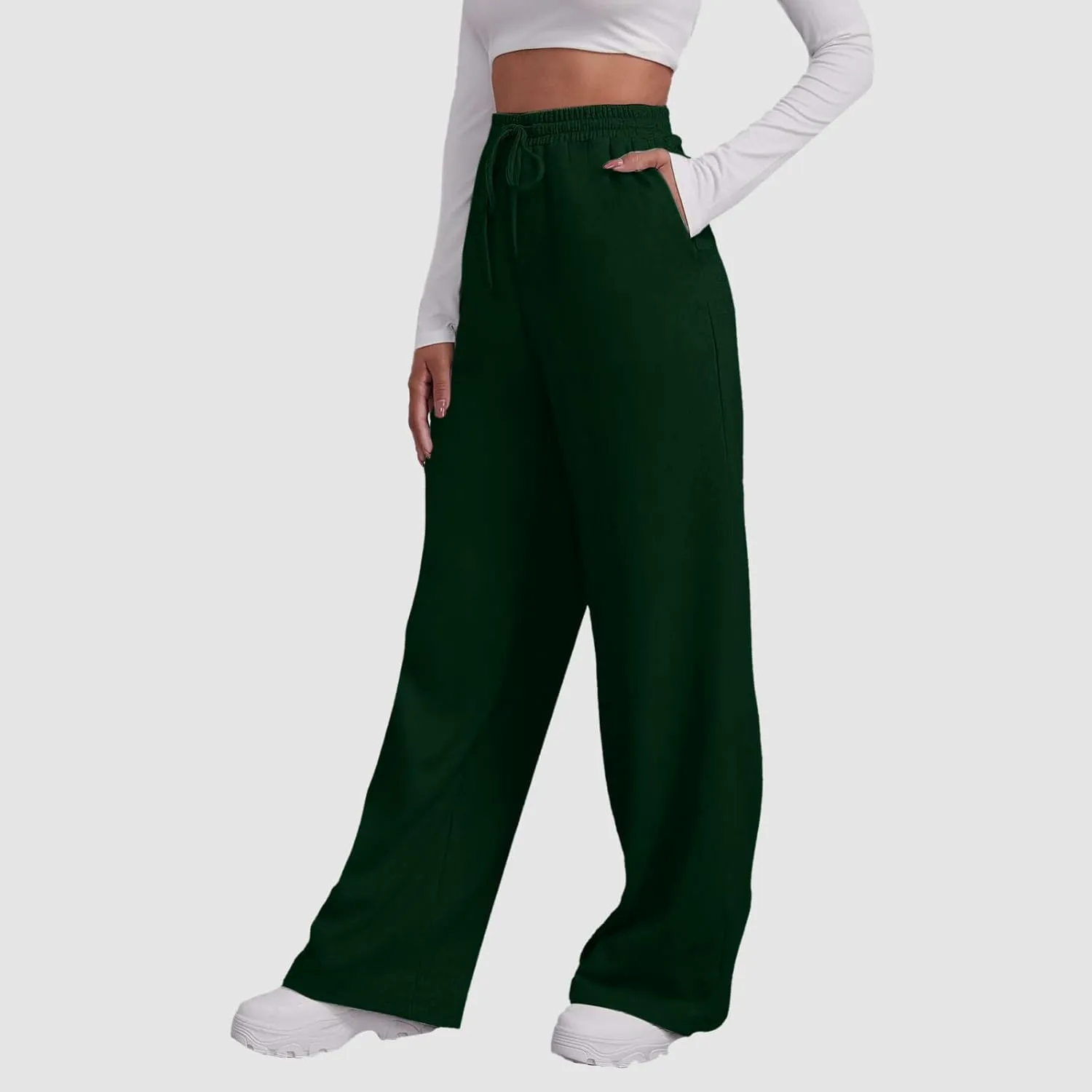 Women's Casual Loose Drawstring Wide Leg Elastic Waist Pants Ladies Lightweight Baggy Joggers Sweatpants with Pockets