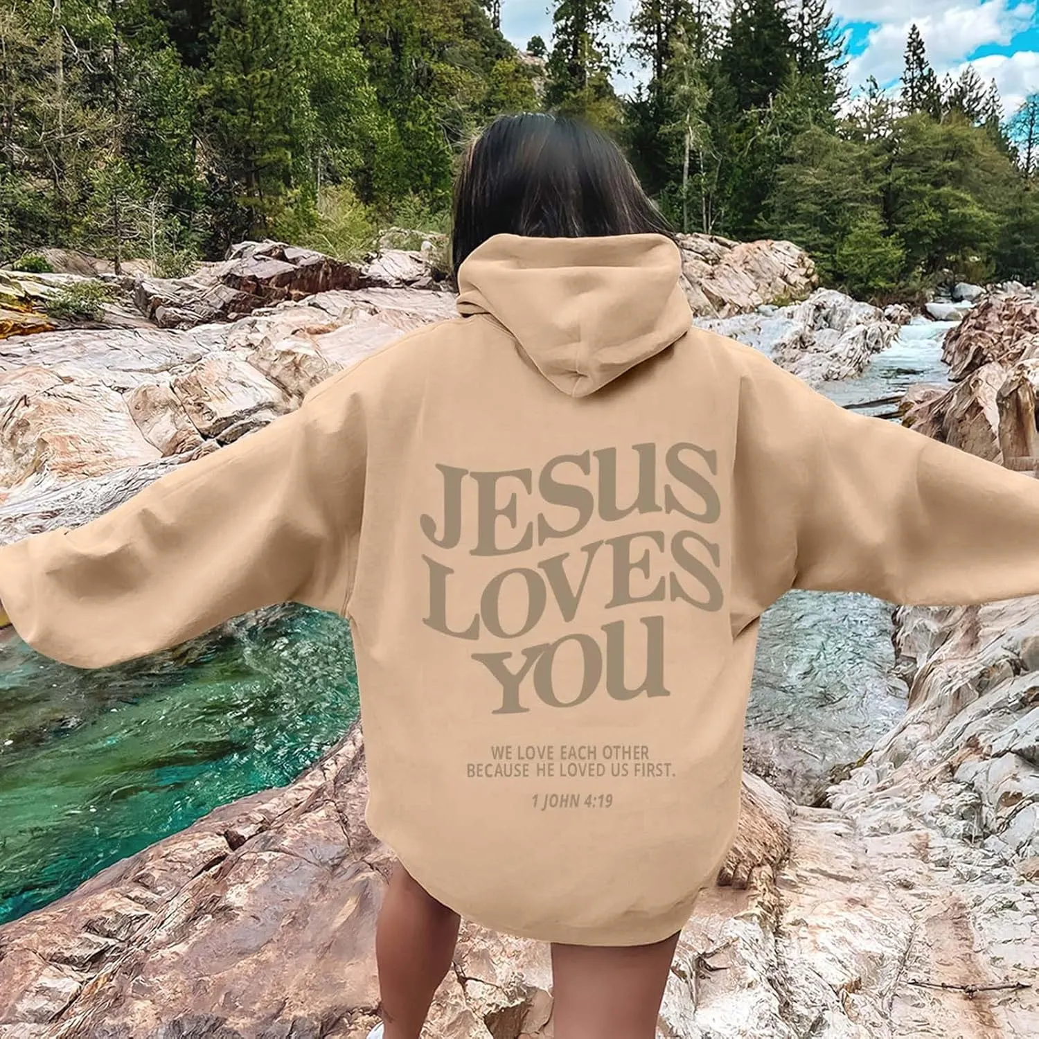 Women's Christian Jesus Loves You Hoodie - Faith Over Fear Pullover for Women