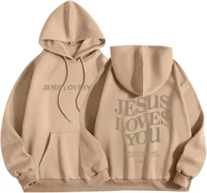 Women's Christian Jesus Loves You Hoodie - Faith Over Fear Pullover for Women