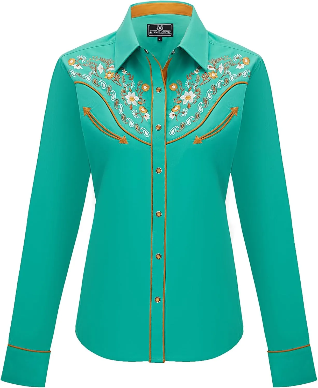 Women's Embroidered Western Cowgirl Slim Fit Shirt Long Sleeve Snap Button Down Shirt with Embroidery