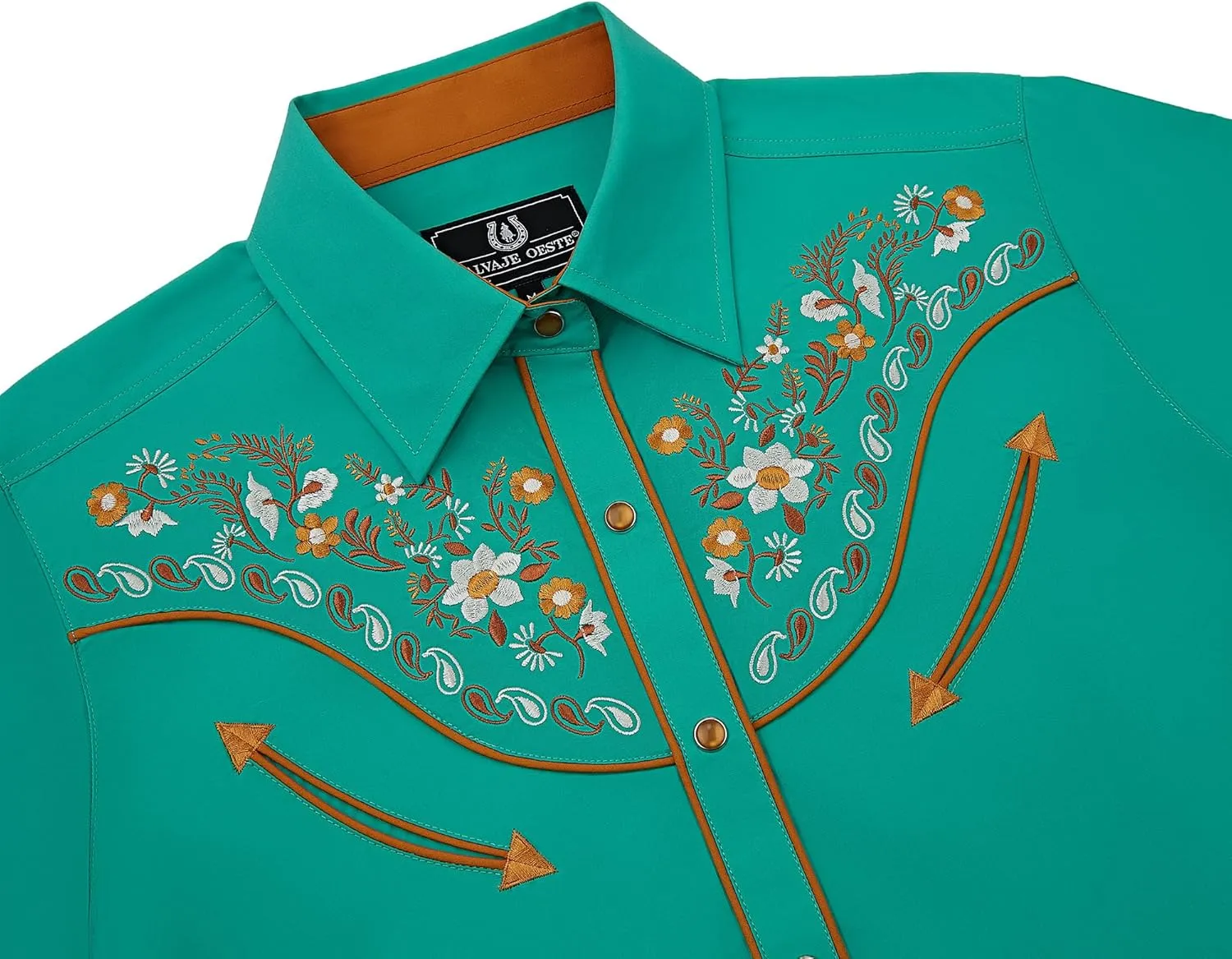 Women's Embroidered Western Cowgirl Slim Fit Shirt Long Sleeve Snap Button Down Shirt with Embroidery