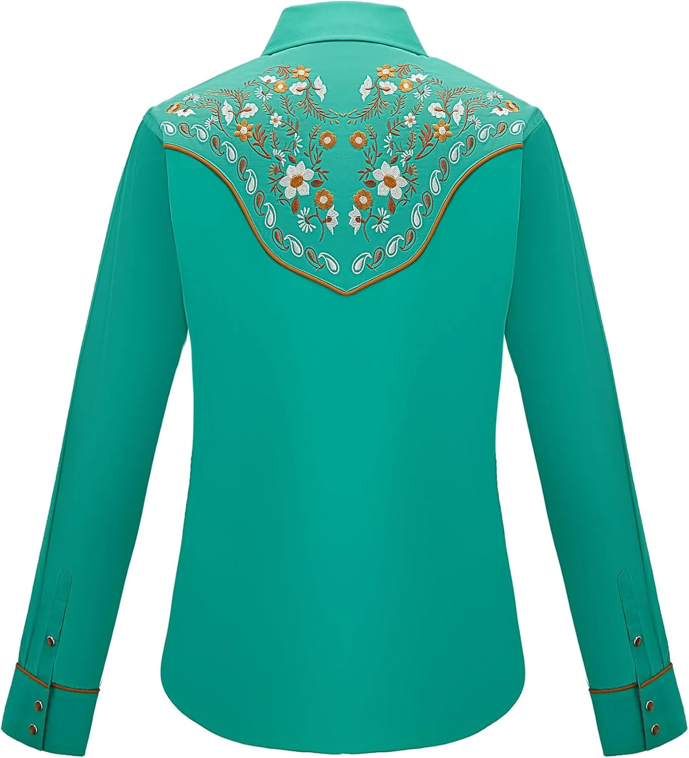 Women's Embroidered Western Cowgirl Slim Fit Shirt Long Sleeve Snap Button Down Shirt with Embroidery