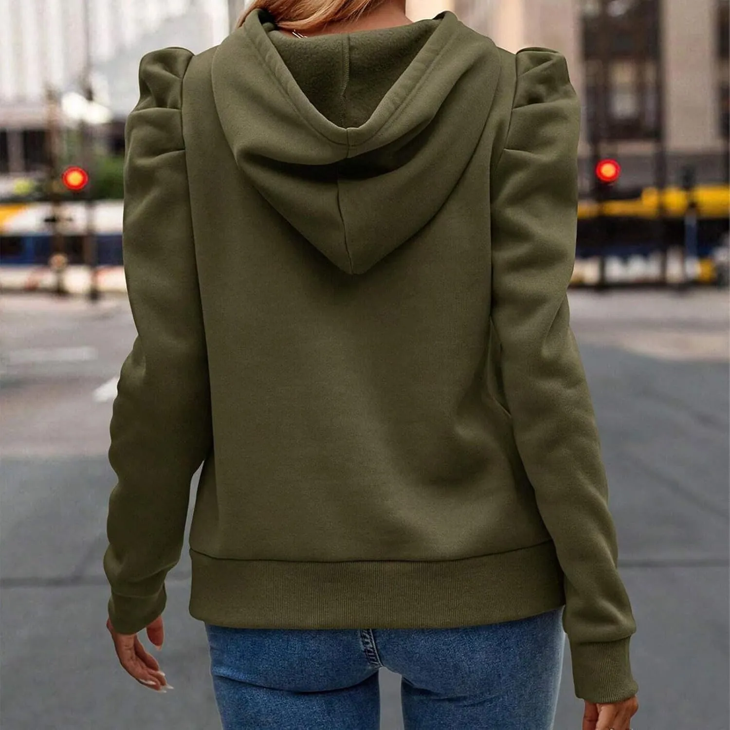 Womens Fashion Hoodies Long Sleeve Drawstring Solid Color Thickening Pullover Fall Winter Trendy Shoulders Sweatshirt