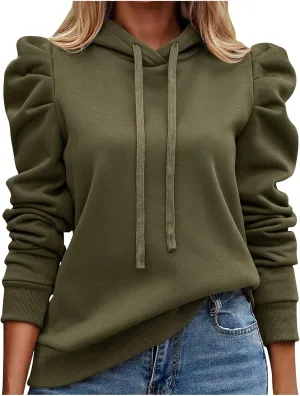 Womens Fashion Hoodies Long Sleeve Drawstring Solid Color Thickening Pullover Fall Winter Trendy Shoulders Sweatshirt