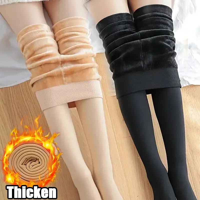 Women's Fleece-Lined Thermal Pantyhose  Cozy Warmth with a Flattering Fit