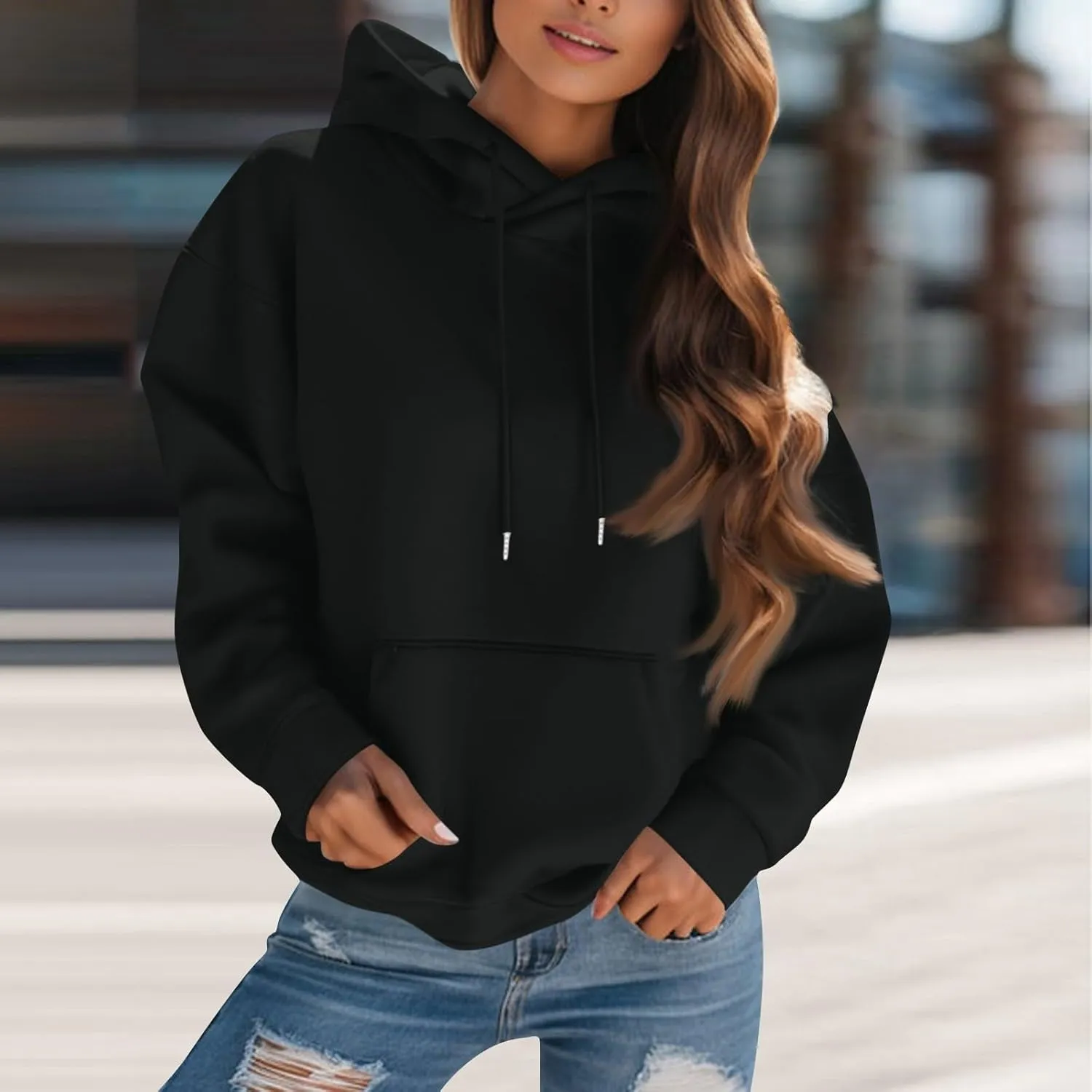 Women's Fleece Oversized Hoodies Y2k Casual Long Sleeve Pullover Sweatshirts Loose Warm comfy Hoodie Winter Clothes