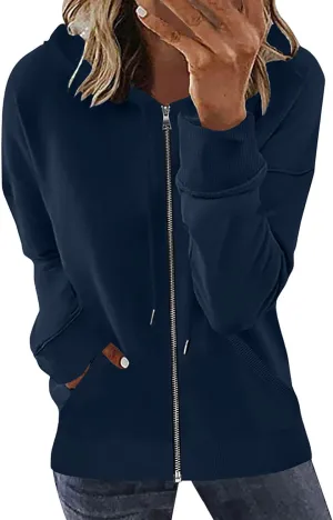 Womens Full Zip Up Hoodie Jacket Long Sleeve Hooded Sweatshirts With Pockets Fall Fashion 2023 Outfits