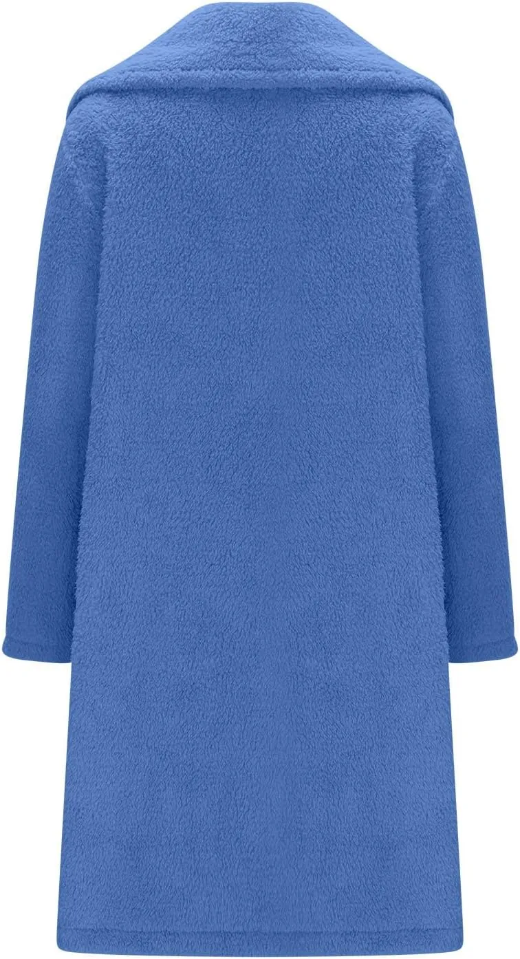Womens Fuzzy Fleece Cardigan Coat Coatigan 2024 Fall Winter Warm Fuzzy Coat Lightweight Open Front Long Trench Coats
