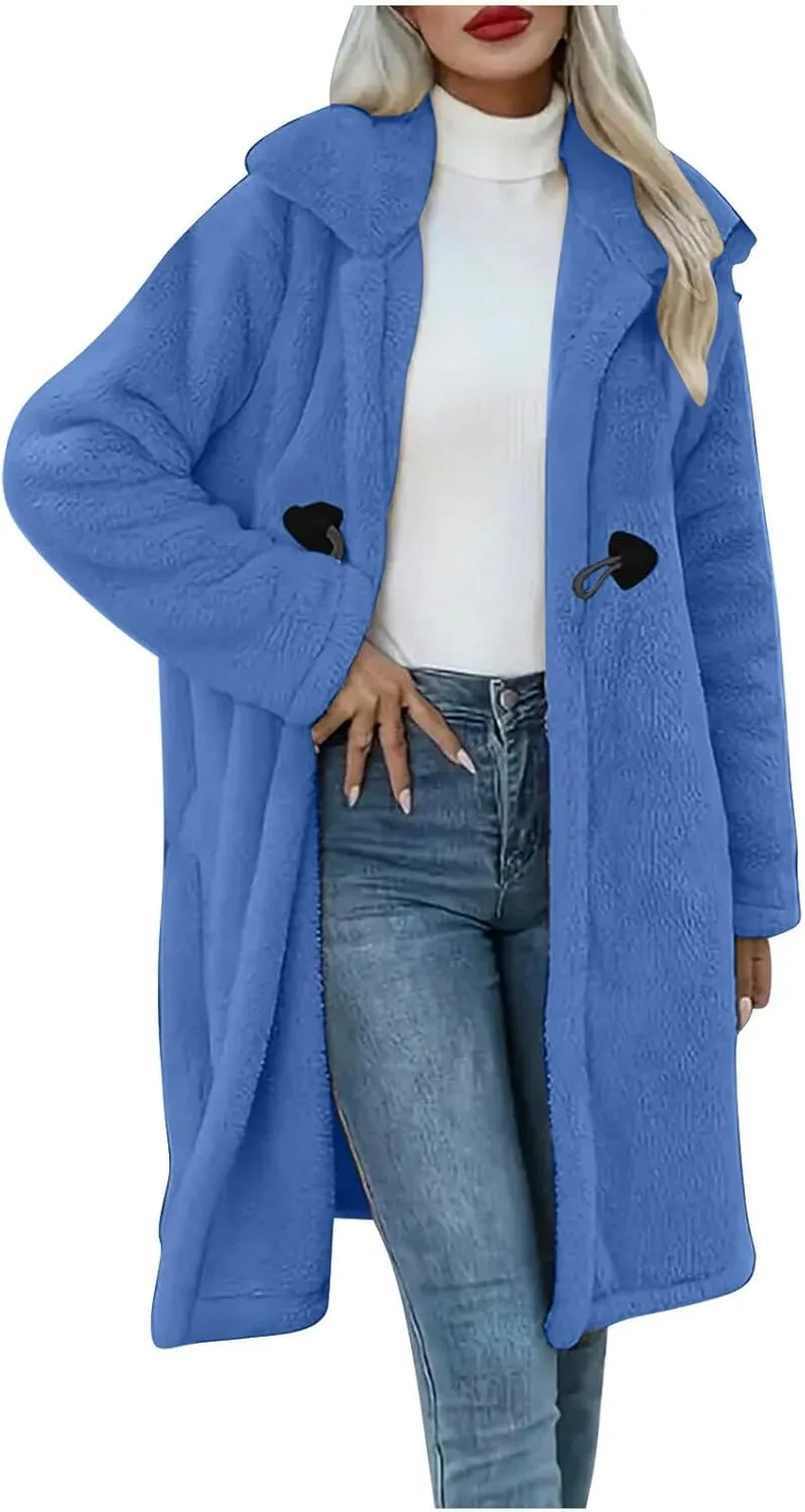 Womens Fuzzy Fleece Cardigan Coat Coatigan 2024 Fall Winter Warm Fuzzy Coat Lightweight Open Front Long Trench Coats
