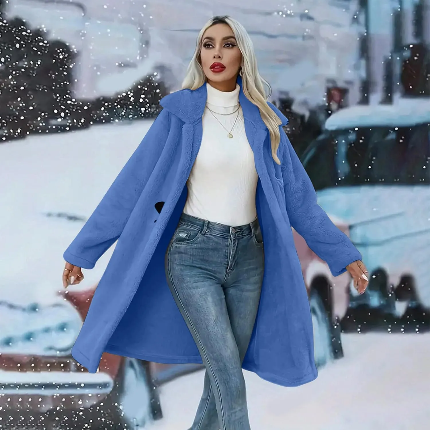 Womens Fuzzy Fleece Cardigan Coat Coatigan 2024 Fall Winter Warm Fuzzy Coat Lightweight Open Front Long Trench Coats