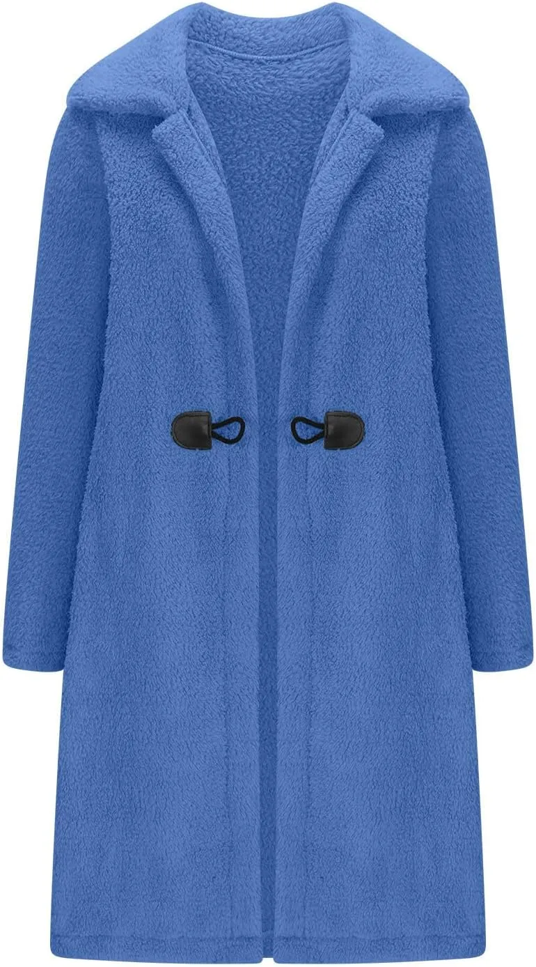 Womens Fuzzy Fleece Cardigan Coat Coatigan 2024 Fall Winter Warm Fuzzy Coat Lightweight Open Front Long Trench Coats