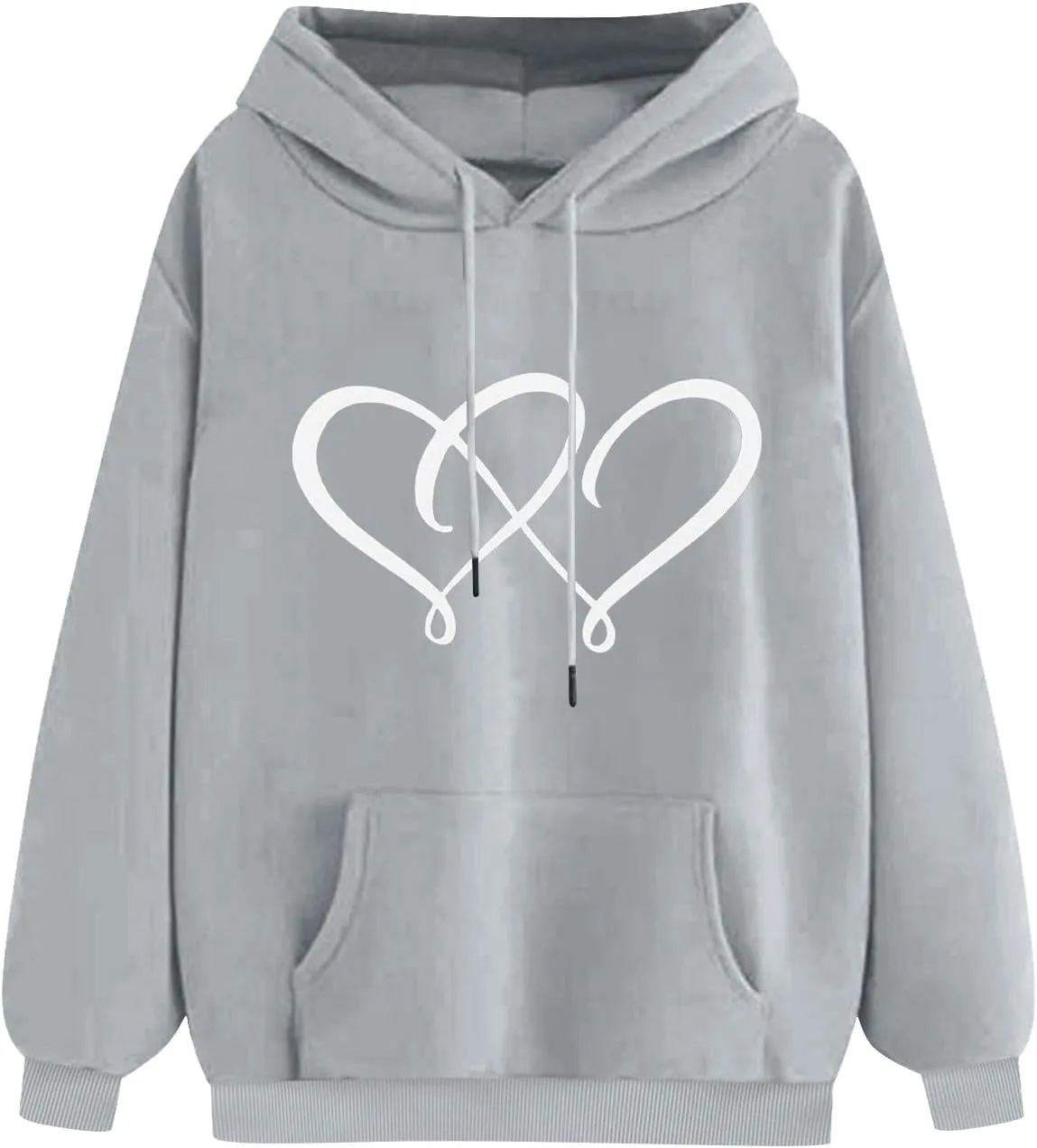 Women's Graphic Hoodies Heart Print Drawstring Long Sleeve Pocket Sweatshirt Casual Loose Fit Crewneck Pullover Tops