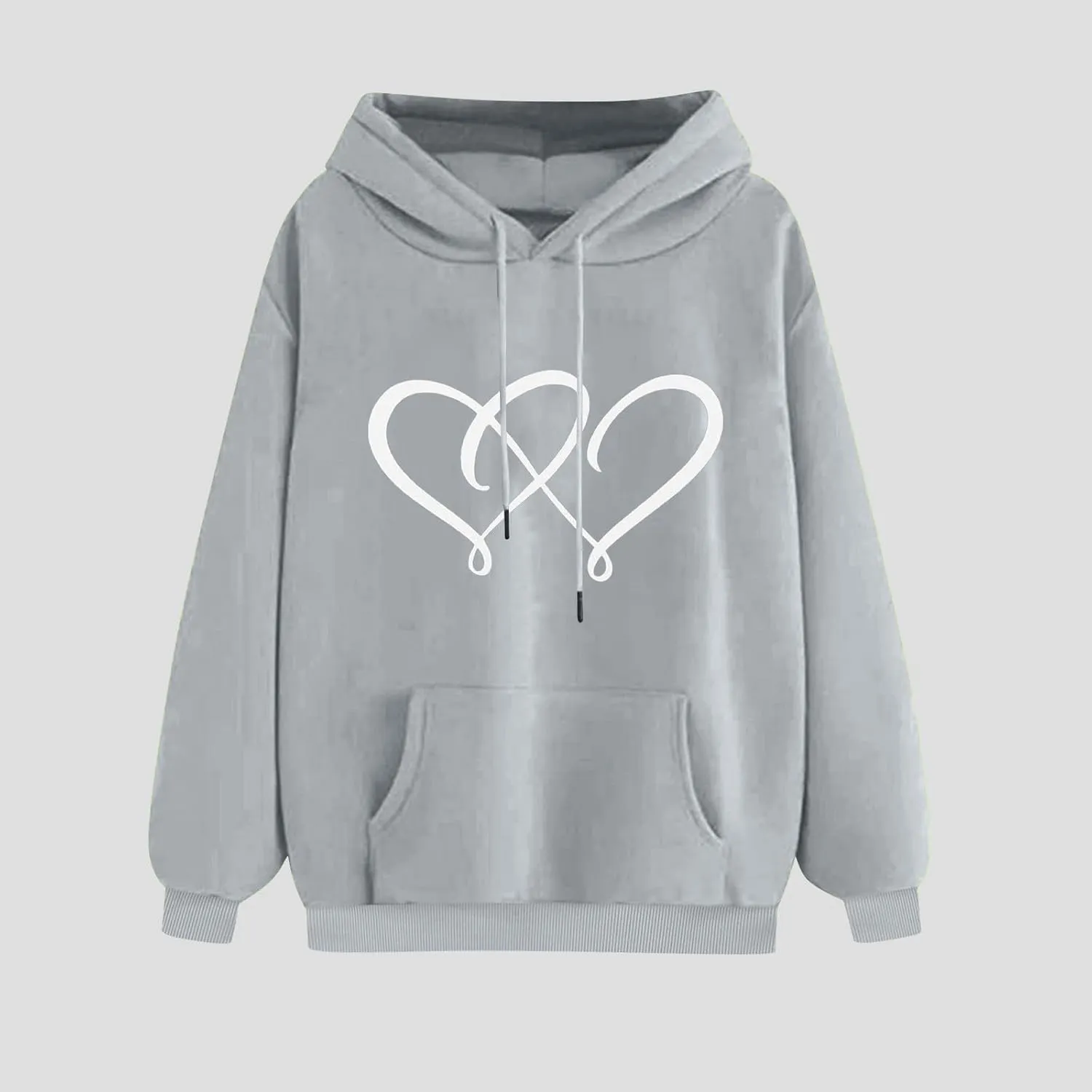 Women's Graphic Hoodies Heart Print Drawstring Long Sleeve Pocket Sweatshirt Casual Loose Fit Crewneck Pullover Tops