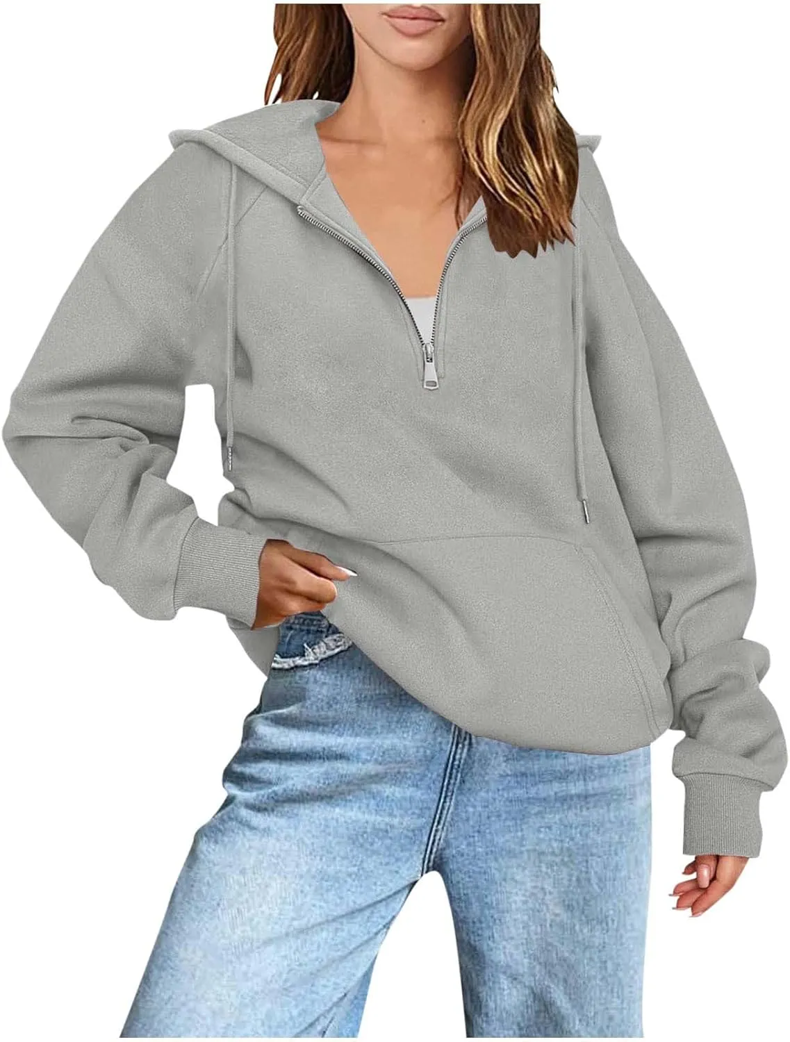 Womens Half Zip Hoodies Oversized Spring Cute Sweatshirts Long Sleeve Hooded Pullover Tops Fashion Trendy Outfits