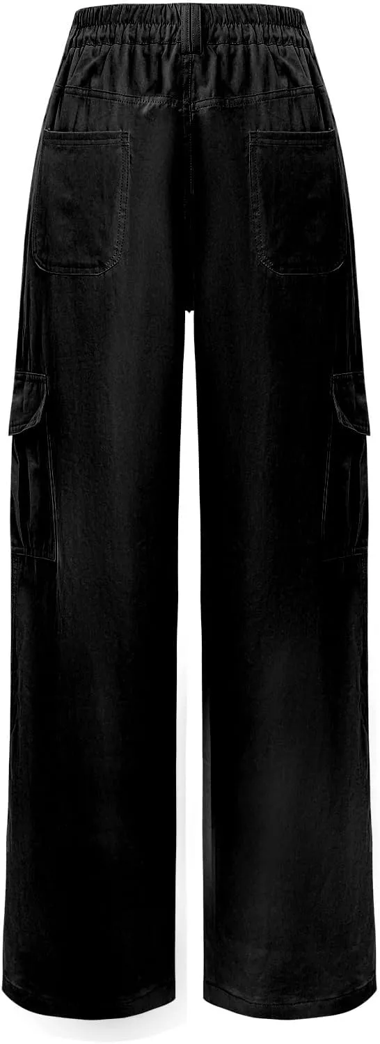 Women's High Waisted Cargo Baggy Wide Leg Loose Casual Stretch Oversized Pants