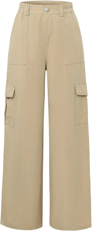 Women's High Waisted Cargo Baggy Wide Leg Loose Casual Stretch Oversized Pants