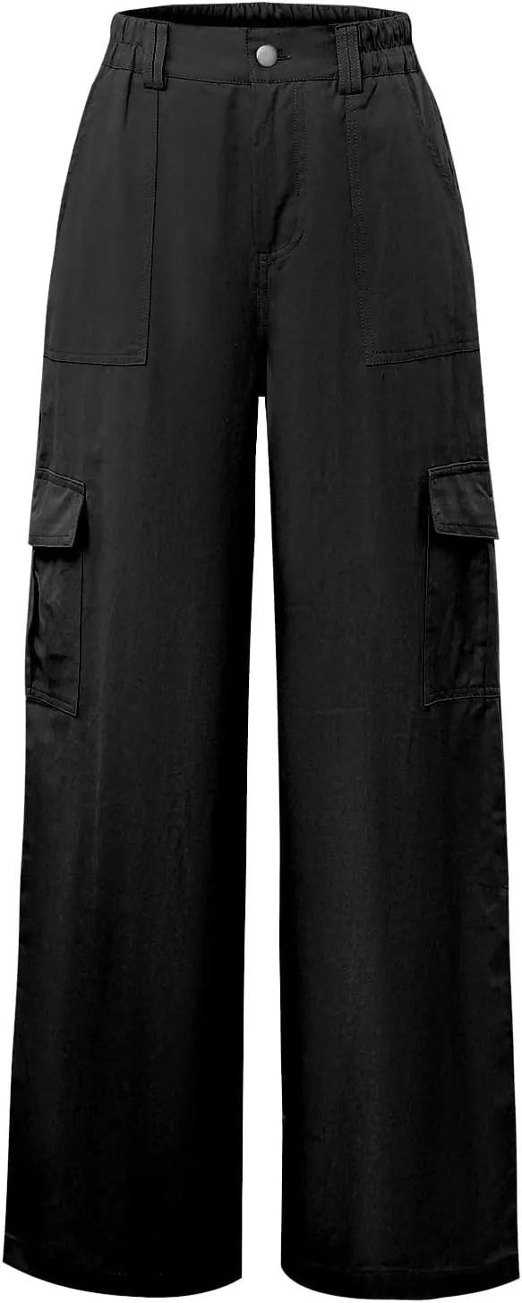 Women's High Waisted Cargo Baggy Wide Leg Loose Casual Stretch Oversized Pants