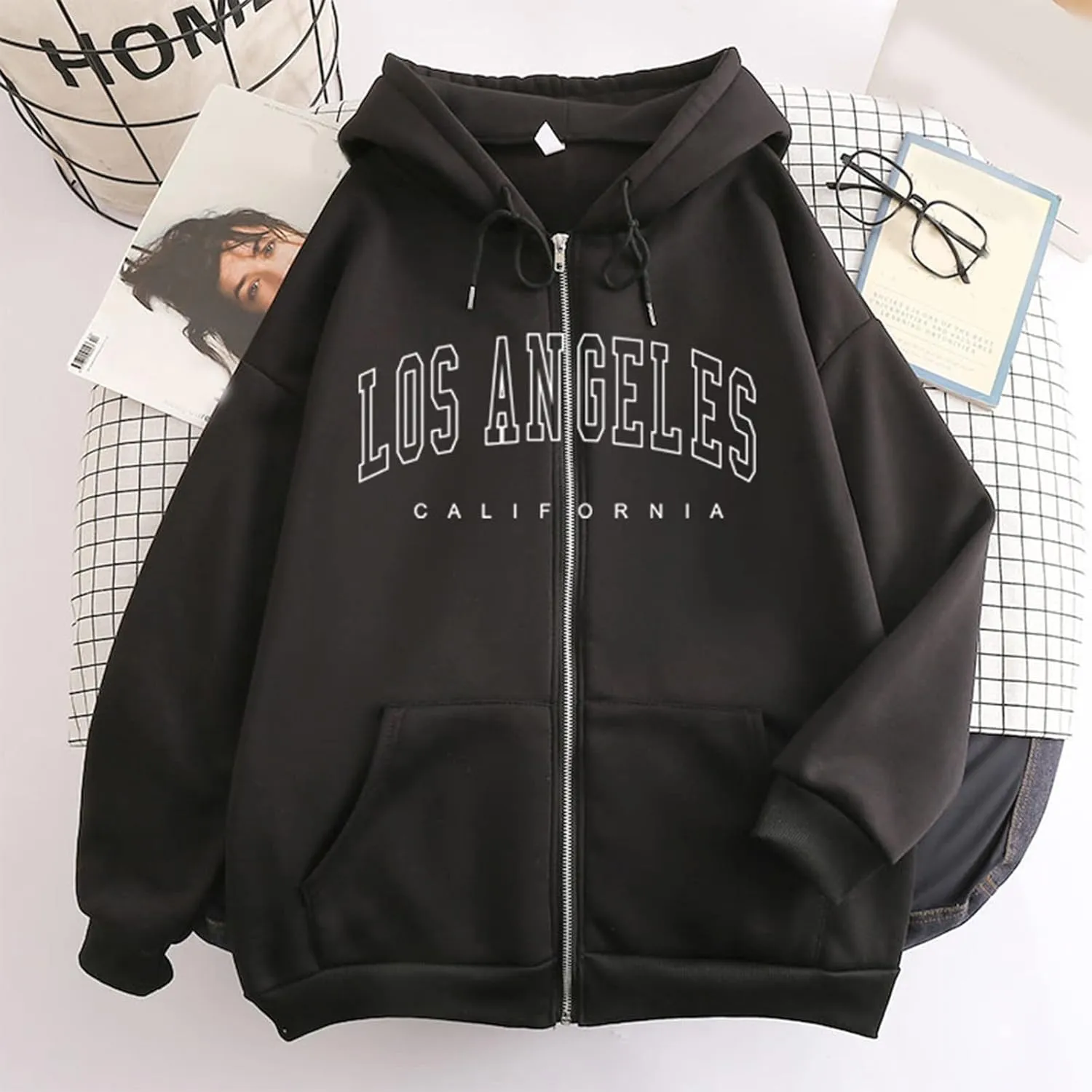 Women's Hoodies for Teen Girls Fall Jacket Oversized Sweatshirts Casual Drawstring Zip up Y2k Hoodie with Pocket