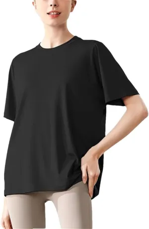 Women's Lightweight Loose Yoga Shirts Short Sleeves Crewneck Sport T-Shirt Breathable Quick Dry Shirt