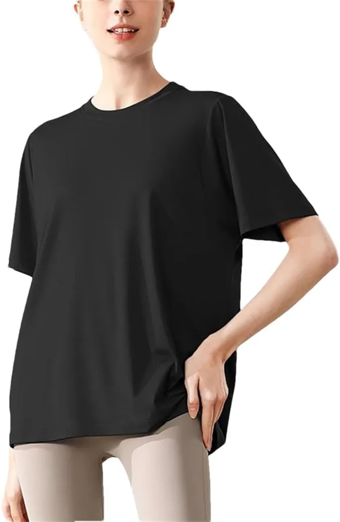 Women's Lightweight Loose Yoga Shirts Short Sleeves Crewneck Sport T-Shirt Breathable Quick Dry Shirt