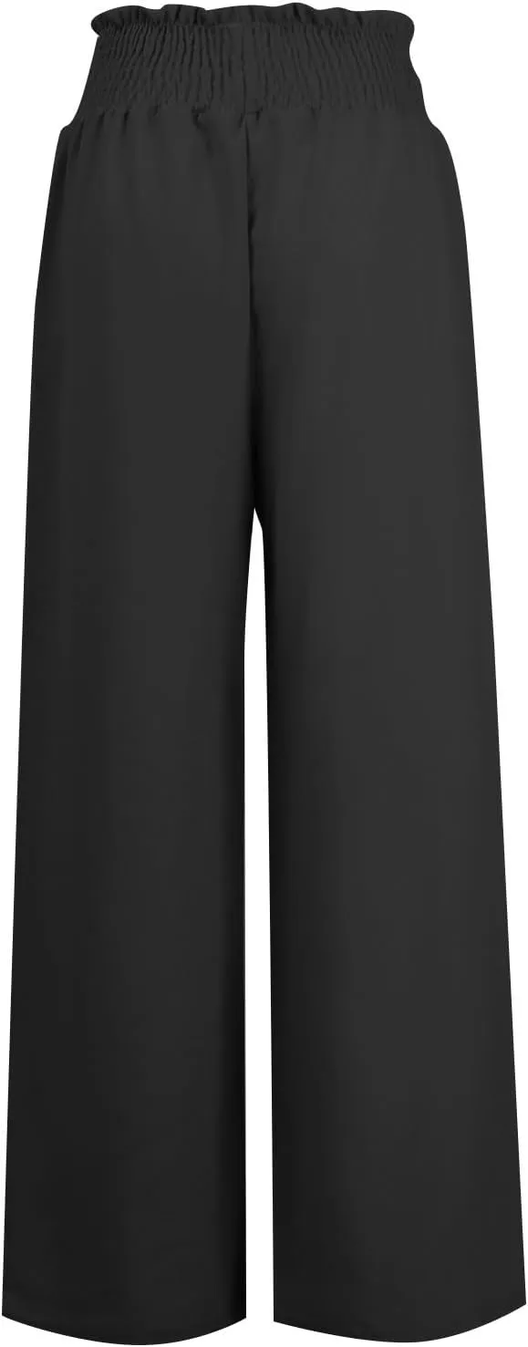 Women's Linen Pants Summer Casual Flowy Palazzo Beach Pants Drawstring High Waisted Wide Leg Trousers Vacation Slacks