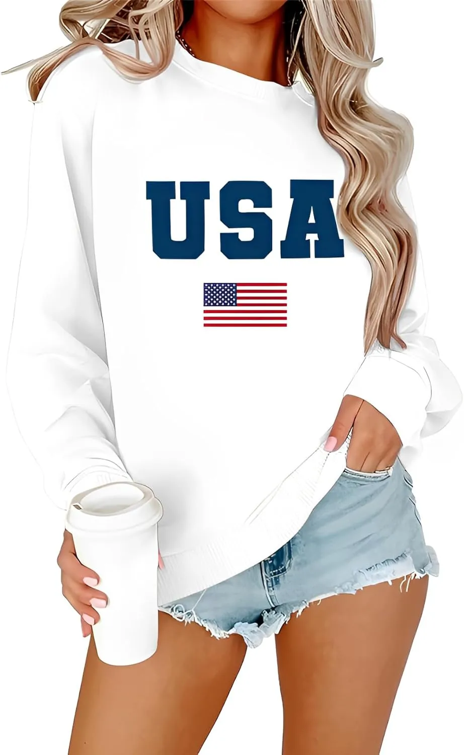 Womens Mama Sweatshirt Mom Life Shirt USA Sweatshirt Graphic American Flag Shirt Pullover Patriotic Sweater Tops
