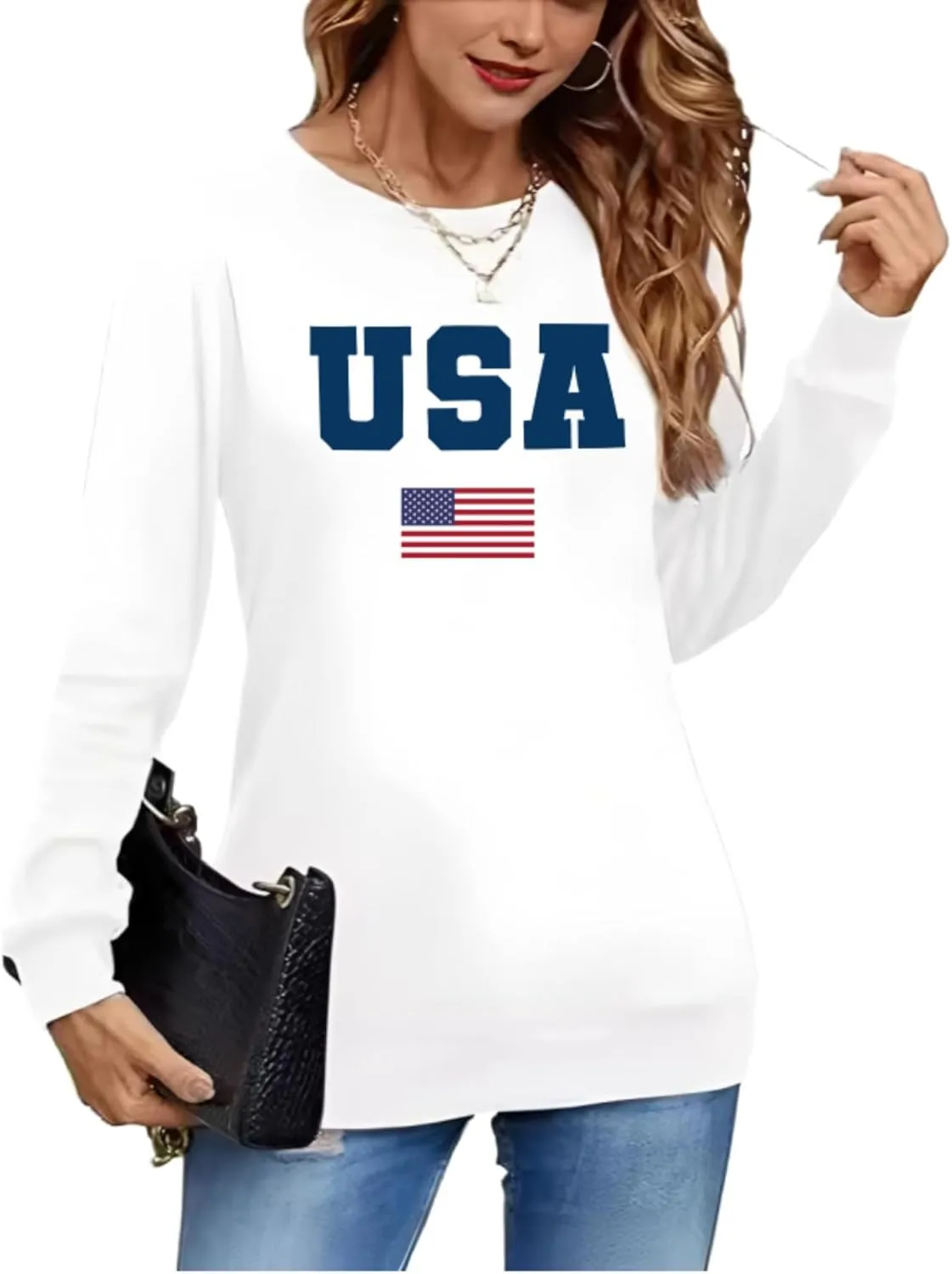 Womens Mama Sweatshirt Mom Life Shirt USA Sweatshirt Graphic American Flag Shirt Pullover Patriotic Sweater Tops