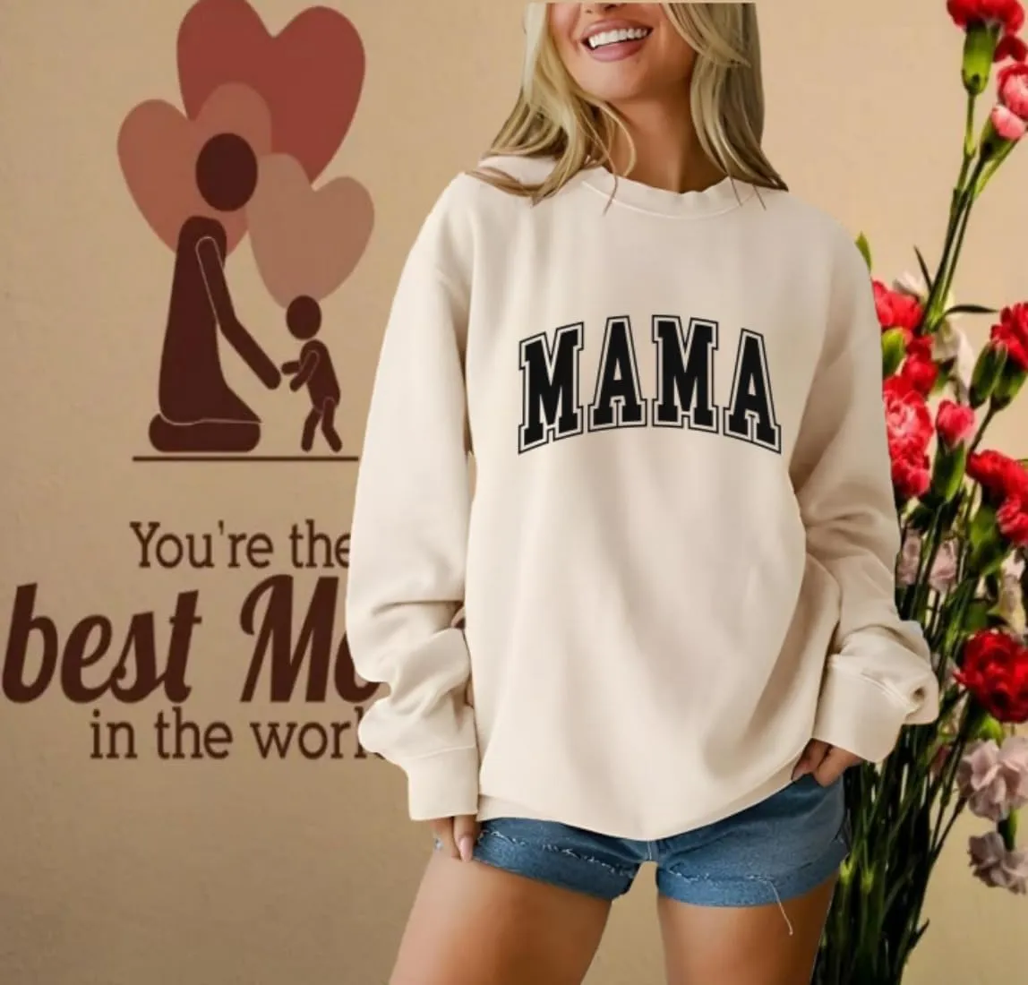Womens Mama Sweatshirt Mom Life Shirt USA Sweatshirt Graphic American Flag Shirt Pullover Patriotic Sweater Tops