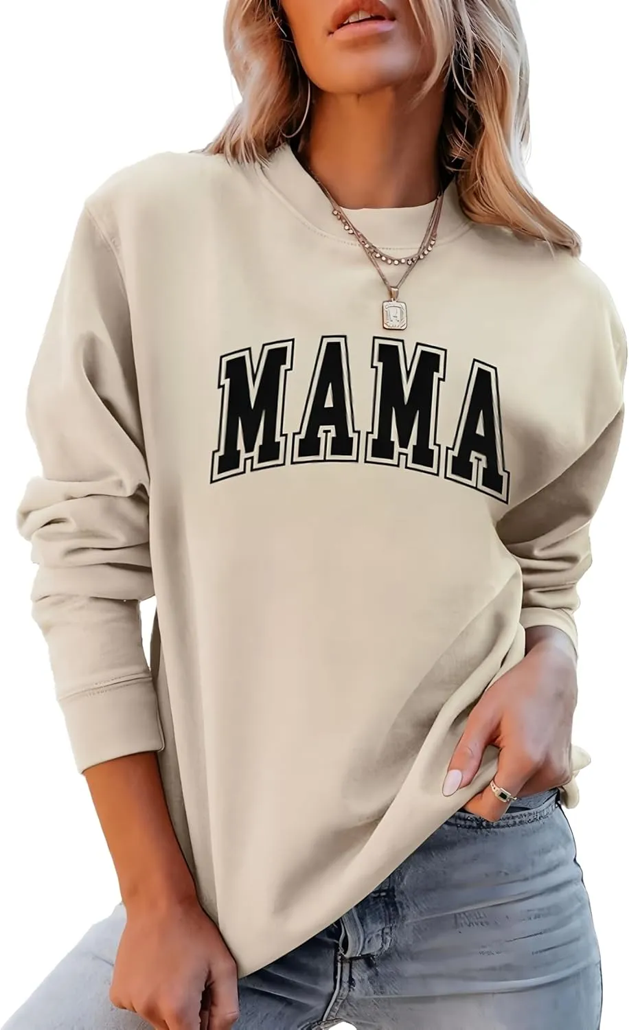 Womens Mama Sweatshirt Mom Life Shirt USA Sweatshirt Graphic American Flag Shirt Pullover Patriotic Sweater Tops