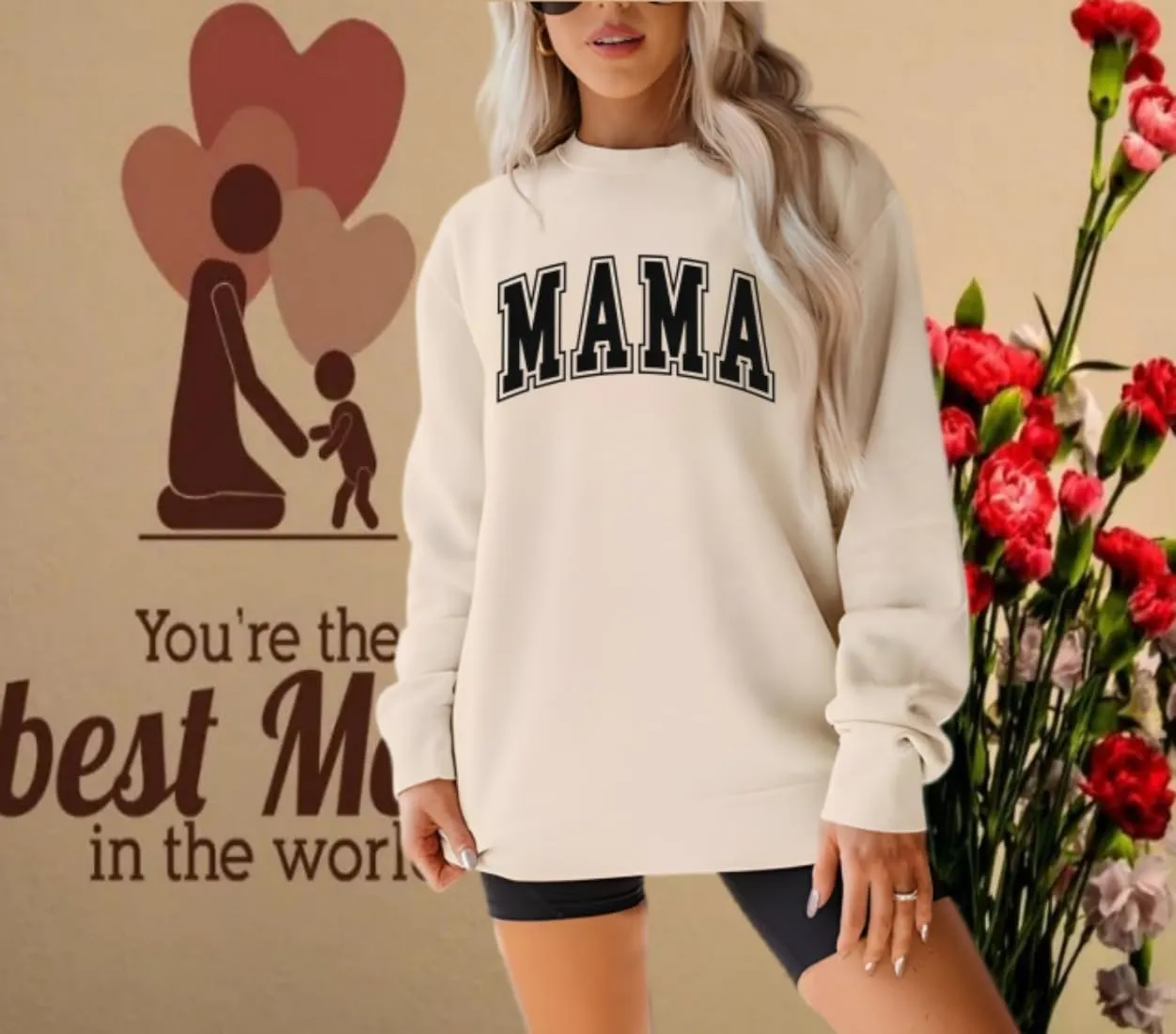Womens Mama Sweatshirt Mom Life Shirt USA Sweatshirt Graphic American Flag Shirt Pullover Patriotic Sweater Tops