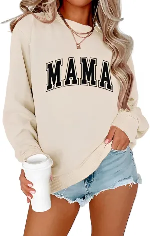 Womens Mama Sweatshirt Mom Life Shirt USA Sweatshirt Graphic American Flag Shirt Pullover Patriotic Sweater Tops