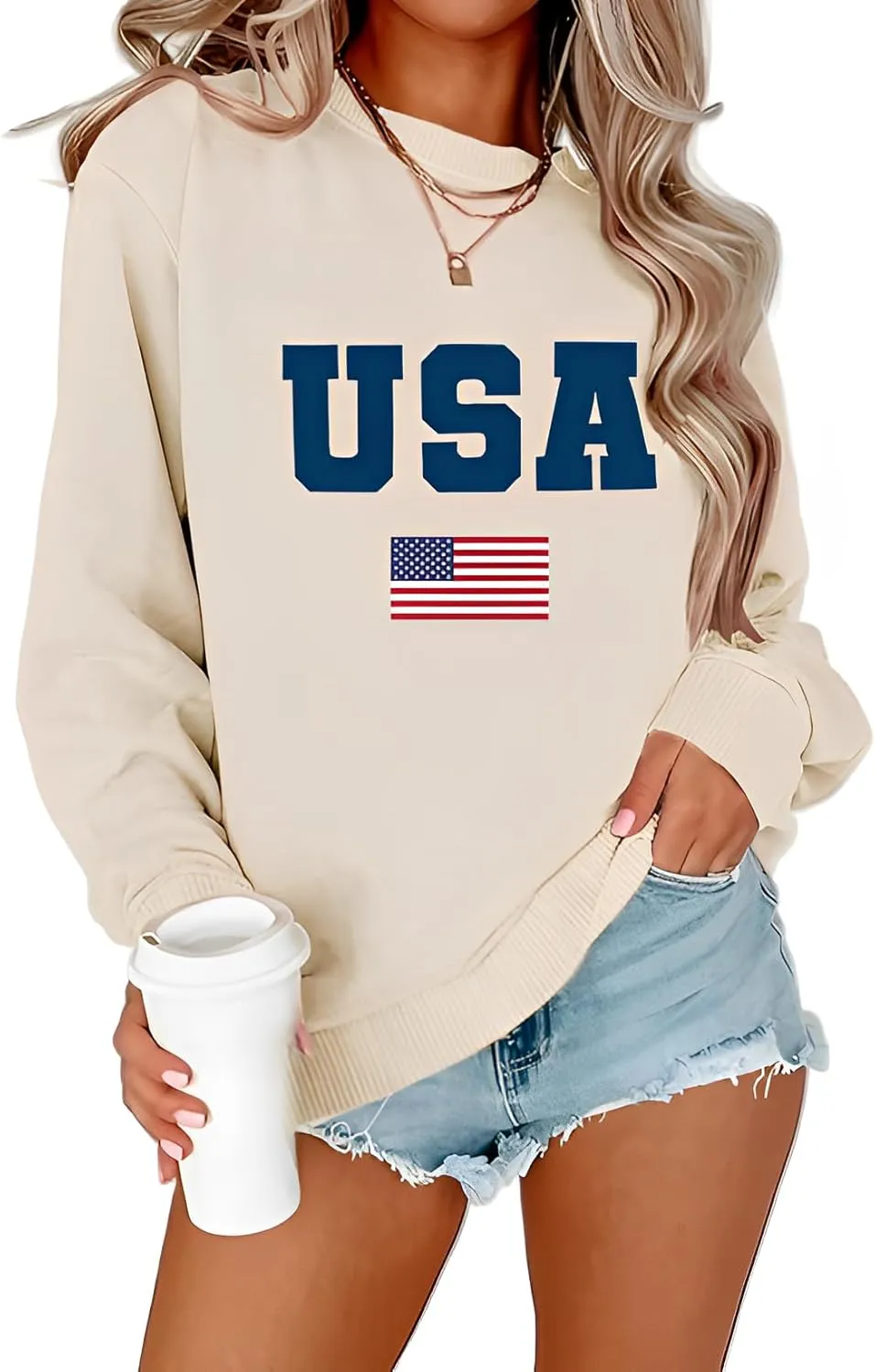Womens Mama Sweatshirt Mom Life Shirt USA Sweatshirt Graphic American Flag Shirt Pullover Patriotic Sweater Tops