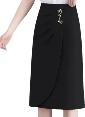 Women's Office Irregular Slim Skirts Summer Streetwear Solid High Waist Split Midi Wrap Hip Skirt