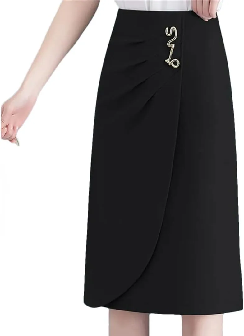 Women's Office Irregular Slim Skirts Summer Streetwear Solid High Waist Split Midi Wrap Hip Skirt